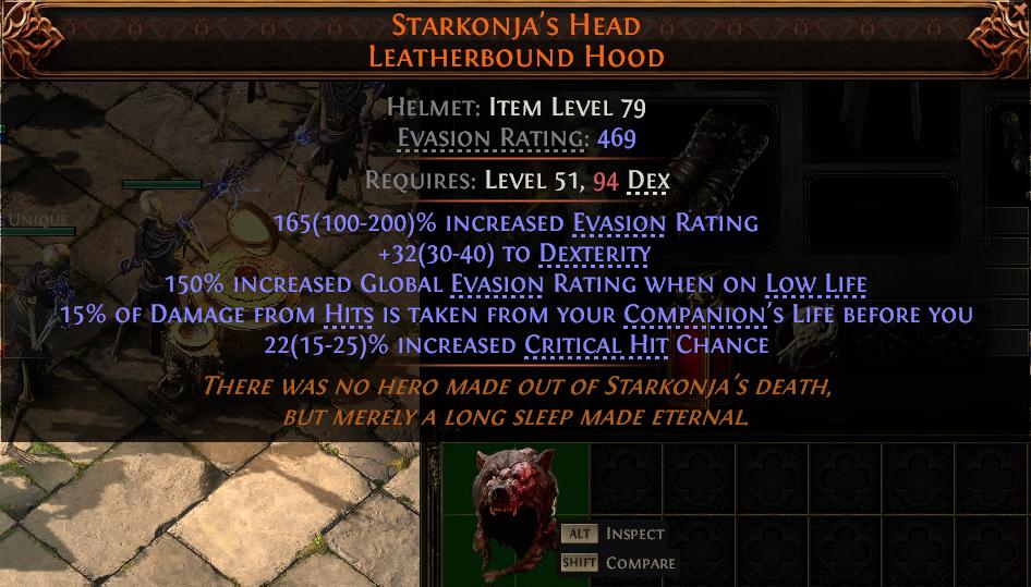 MMOJUGG 流亡黯道 2 (Path of Exile 2) STARKONJA'S HEAD LEATHERBOUND HOOD#948532 查看物品功能與使用說明
